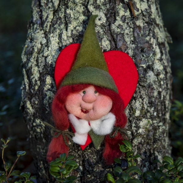 Red-haired heart-shaped elf. 100% merino wool.