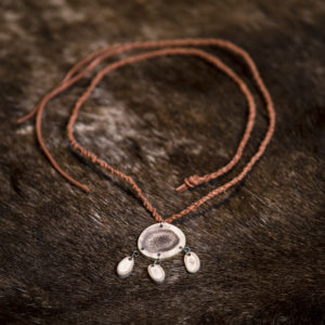 Inga necklace. Leather ribbon 64 cm, reindeer horn.
