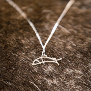 Salmon necklace. Silver chain, reindeer horn.