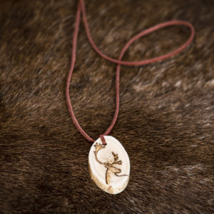 Rudolf necklace. Woven leather ribbon 90 cm, reindeer horn.