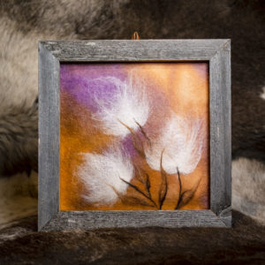 Globeflower picture frame. Wooden frame, 100% merino wool.